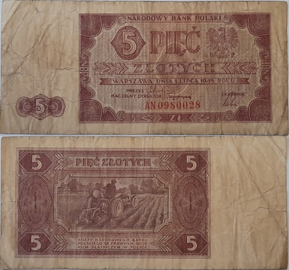 Banknot 5 złotych 1948 r. stan 4