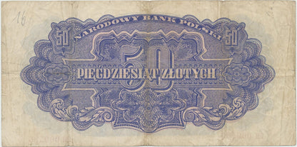 Banknot 50 zł 1944 seria lubelska "-owe" niska numeracja