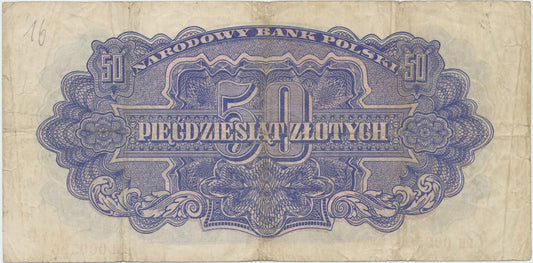 Banknot 50 zł 1944 seria lubelska "-owe" niska numeracja