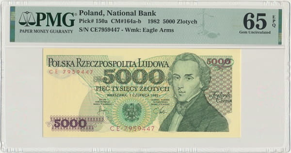 Banknot 5000 złotych 1982 r. PMG 65 EPQ
