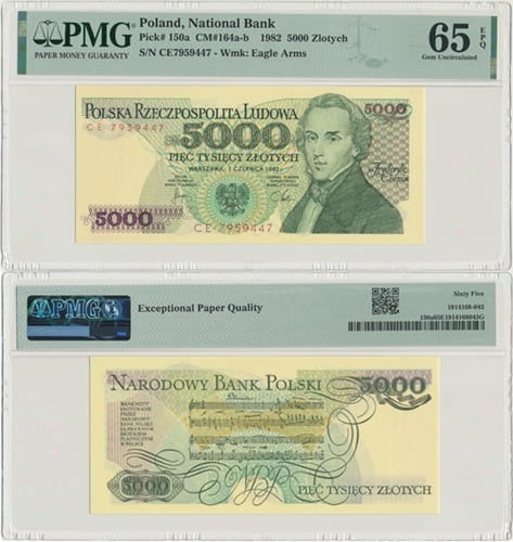 Banknot 5000 złotych 1982 r. PMG 65 EPQ