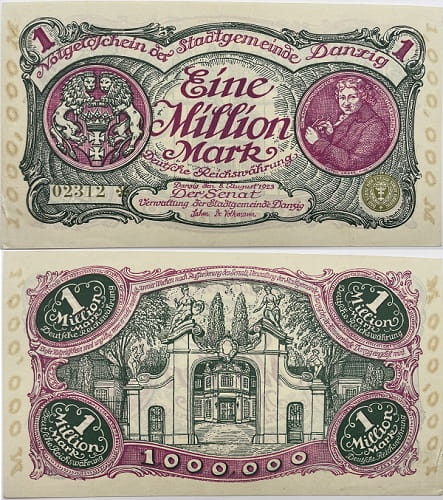 Banknot 1 mln marek 1923 r. Wolne Miasto Gdańsk
