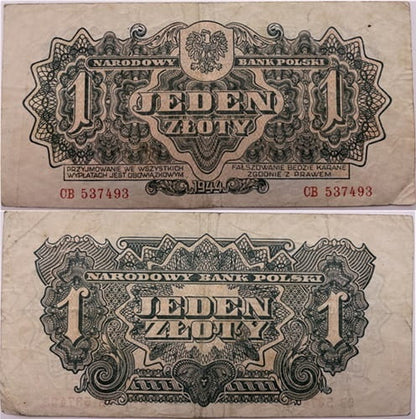 Banknot 1 złoty 1944 r. seria lubelska
