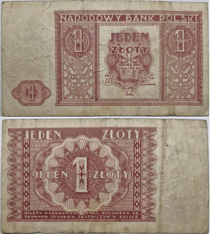 Banknot 1 złoty 1946 stan 3