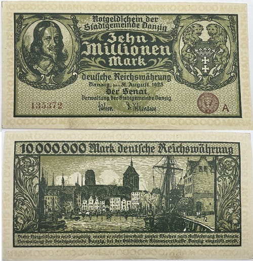 Banknot 10 mln marek 1923 Wolne Miasto Gdańsk