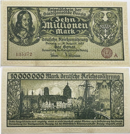 Banknot 10 mln marek 1923 Wolne Miasto Gdańsk