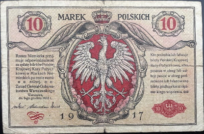 Banknot 10 marek polskich 1917 r. stan 3/4