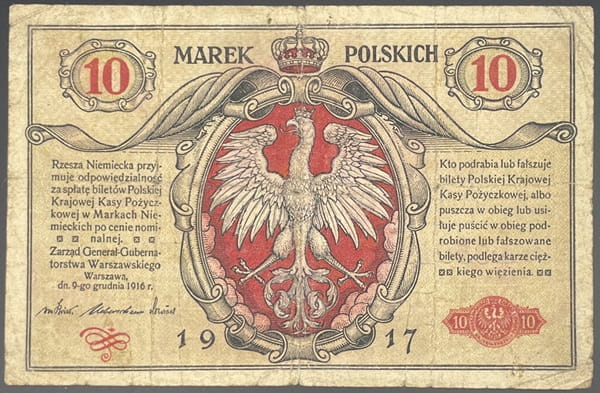 Banknot 10 marek polskich 1917 r. stan 4