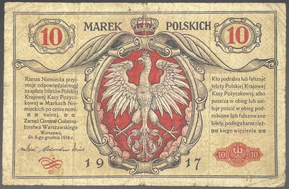 Banknot 10 marek polskich 1917 r. stan 4