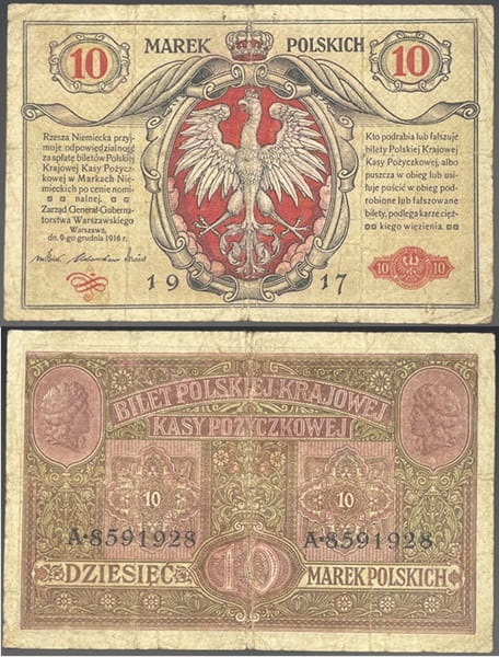 Banknot 10 marek polskich 1917 r. stan 4