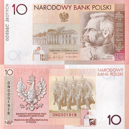 Banknot 10 zł 90 rocznica odzyskania Niepodległości 2008