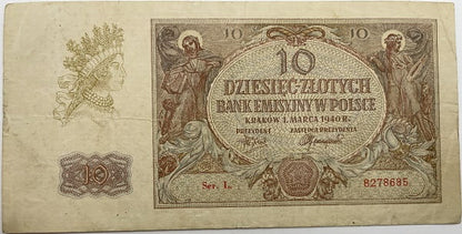 Banknot 10 złotych 1940 stan 3