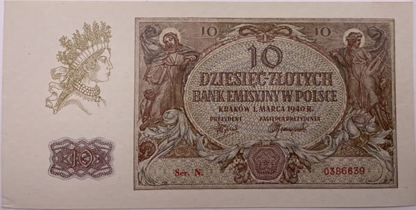 Banknot 10 złotych 1940 r. stan 1
