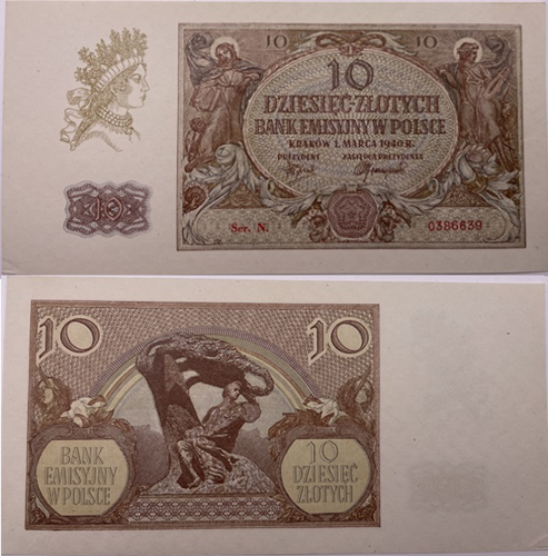Banknot 10 złotych 1940 r. stan 1