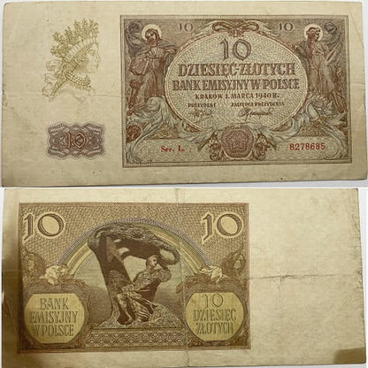 Banknot 10 złotych 1940 stan 3