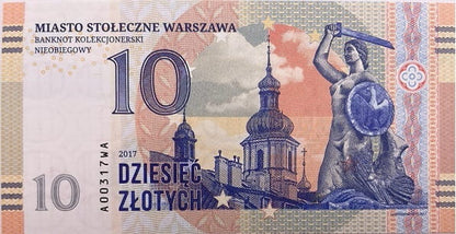 Banknot 10 złotych Warszawa 2017 r. Nieobiegowy
