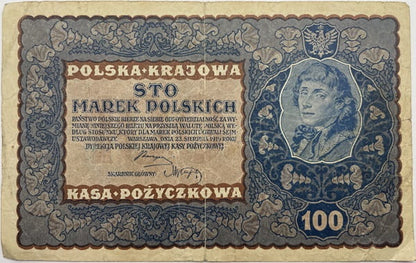 Banknot 100 marek polskich VIII 1919  stan 3