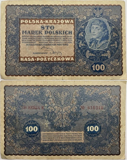 Banknot 100 marek polskich VIII 1919  stan 3