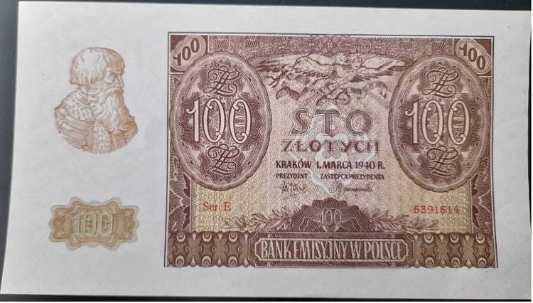 Banknot 100 zł 1940 stan 1