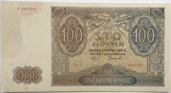 Banknot 100 zł 1941 stan -1/+2