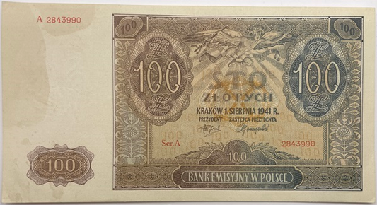 Banknot 100 zł 1941 stan -1/+2