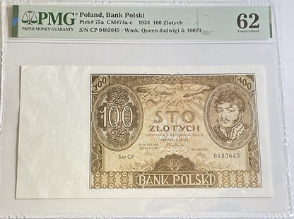 Banknot 100 złotych 1934 PMG 62