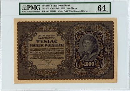 Banknot 1000 marek 1919 r. PMG 64