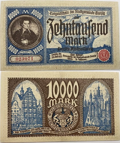 Banknot 10000 marek 1923 r. Wolne Miasto Gdańsk