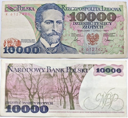 Banknot 10000 zł 1987 Stanisław Wyspiański stan 3
