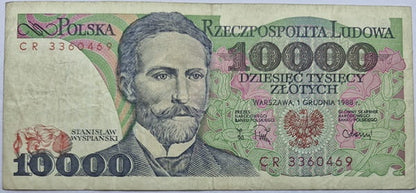Banknot 10000 zł 1988 Stanisław Wyspiański stan 3