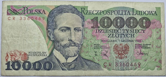Banknot 10000 zł 1988 Stanisław Wyspiański stan 3