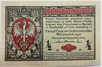 Banknot 1/2 marki polskich 1917 generał