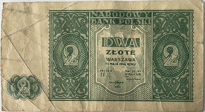 Banknot 2 złote 1946 r. stan 3