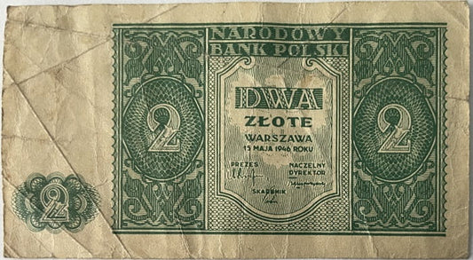 Banknot 2 złote 1946 r. stan 3
