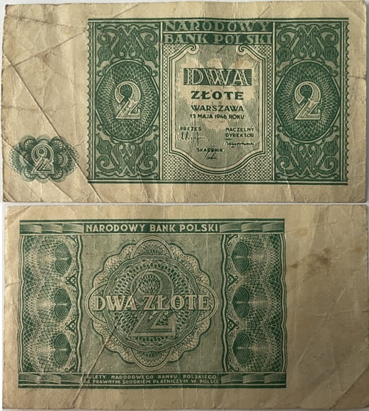 Banknot 2 złote 1946 r. stan 3