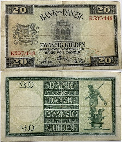 Banknot 20 guldenów 1937 r. Wolne Miasto Gdańsk