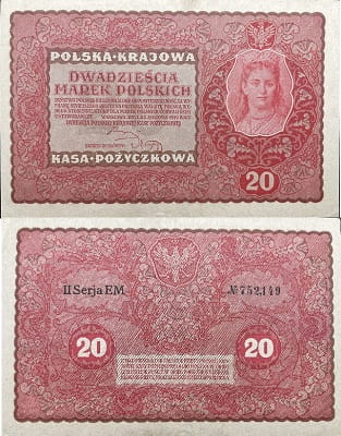 Banknot 20 marek 1919 stan 1