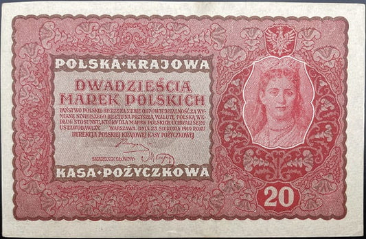 Banknot 20 marek 1919 stan 1