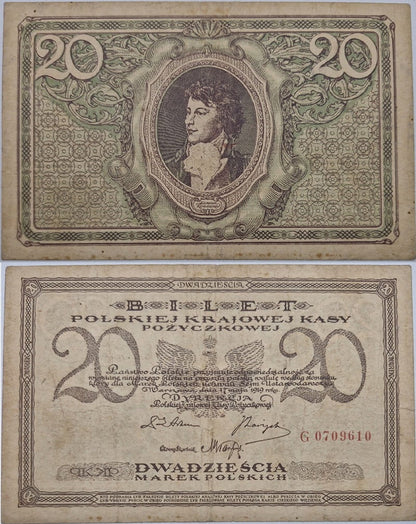 Banknot 20 marek polskich V 1919