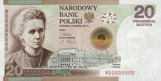 Banknot 20 zł 100 rocznica nagrody Nobla Maria Skłodowska-Curie 2011