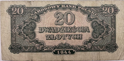 Banknot 20 zł 1944 r. seria lubelska