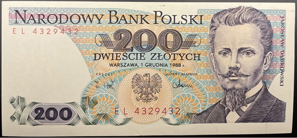 Banknot 200 zł 1988 Jarosław Dąbrowski stan 2