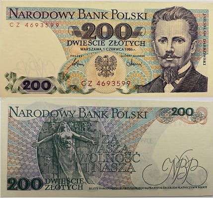 Banknot 200 zł 1986 Jarosław Dąbrowski stan 1