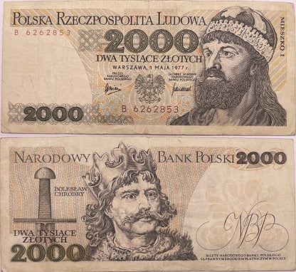 Banknot 2000 zł 1977 Mieszko I stan 3