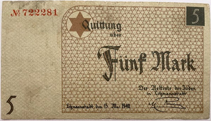 Banknot 5 marek 1940 Getto w Łodzi