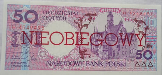 Banknot 50 złotych Wrocław 1990 r. Nieobiegowy