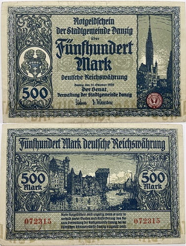 Banknot 500 marek 1922 r. Wolne Miasto Gdańsk