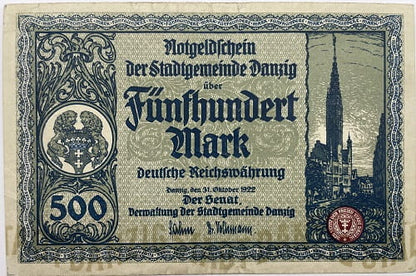 Banknot 500 marek 1922 r. Wolne Miasto Gdańsk