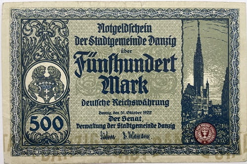 Banknot 500 marek 1922 r. Wolne Miasto Gdańsk