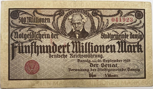 Banknot 500 mln marek 1923 r. Wolne Miasto Gdańsk